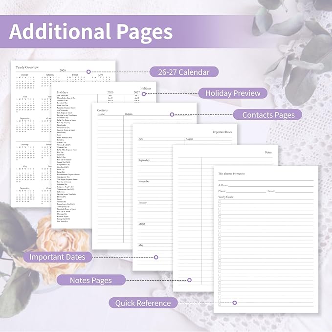 Planner 2026-2027, Weekly and Monthly Planner with Tabs from Jul 2026 - Jun 2027, A5 Hardcover Academic Calendar with Date for School & Office Schedule, 5.8" x 8.3", Purple
