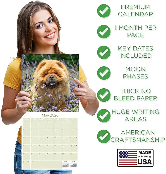 Chow Chow Calendar 2026 by MegaCalendars – Monthly Dog Breed Wall Calendar, Made in USA