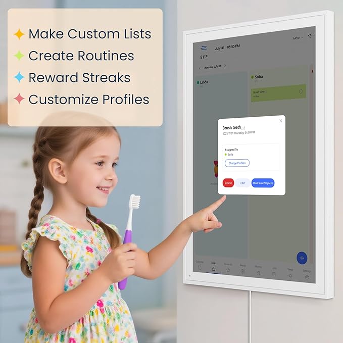 Digital Calendar, Smart WiFi Electronic Calendar&Chore Chart, IPS Touch Screen HD Display for Family Schedules, Share Moments Instantly from Anywhere (White, 27)