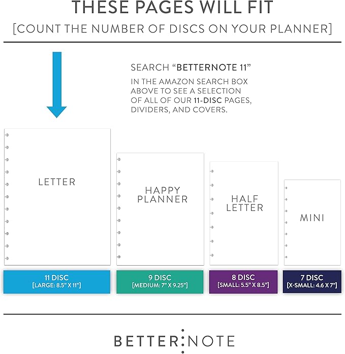 BetterNote July 2026 - June 2027 Academic Monthly Calendar Refill for Discbound Notebook, School Dates, Fits Levenger Circa, Big Happy Planner, Arc, TUL, Disc Refill (11-Disc, 8.5"x11", Modern)