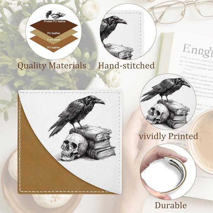 Icycay Crows Corner Bookmarks, Cute Leather Book Accessories for Book Lovers, 3 Pcs Reading Book Page Markers for Women Men Student Teacher Retirement Birthday Gifts