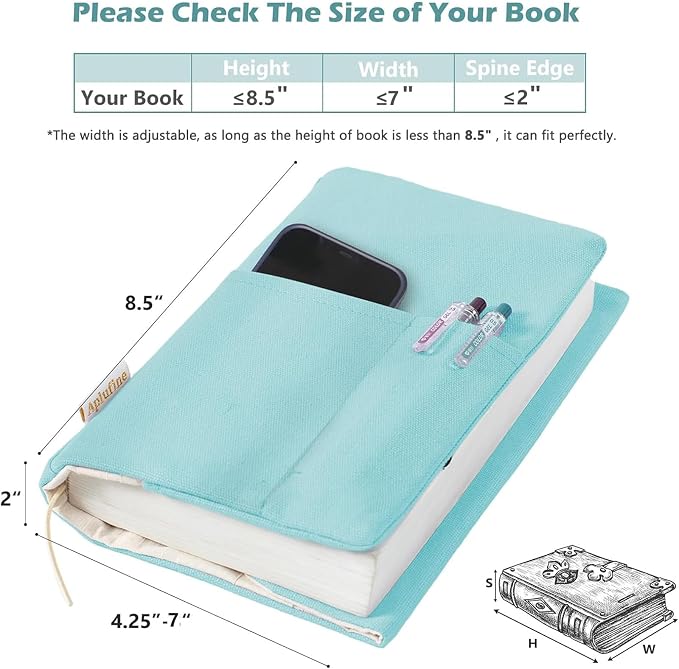 Canvas Book Covers, Washable Book Protector, Book Cover for Paperback Novels, Adjustable Book Cover for Hardcover with Pockets for Pen, Soft Cover Books, Book Lovers Gifts