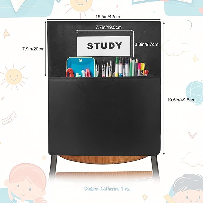24 PCS Chair Pockets forClassrooms,19.5"x16.5" Seat Sacks for Classroom ChairsK-2, Classroom Student Chair Pockets for Kindergarten,Classroom,School, and Home Seating Storage, Black.