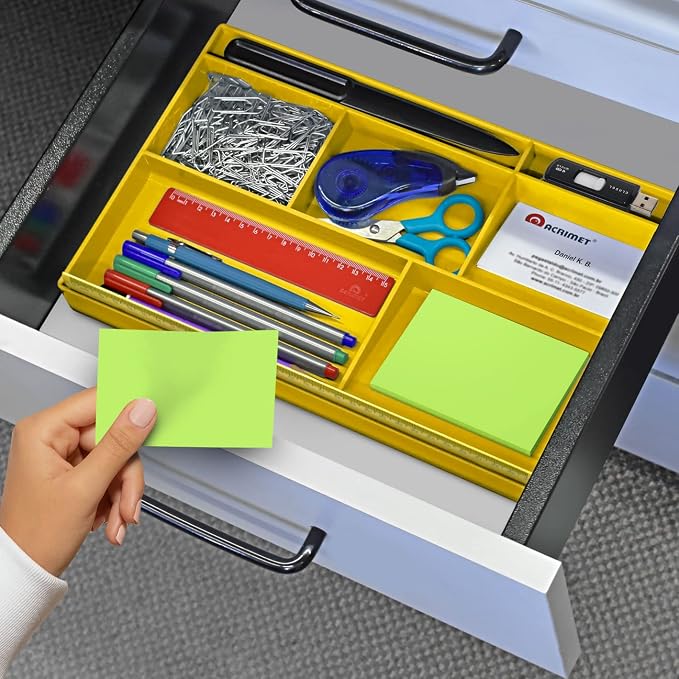 Acrimet Desk Drawer Organizer Tray with 8 Compartments – Multi-Purpose Bin for Office Supplies, Makeup, and Accessories – Fits inside Drawers or Desktops, 12.75" x 8" x 1.06" (Plastic) (Yellow Color)