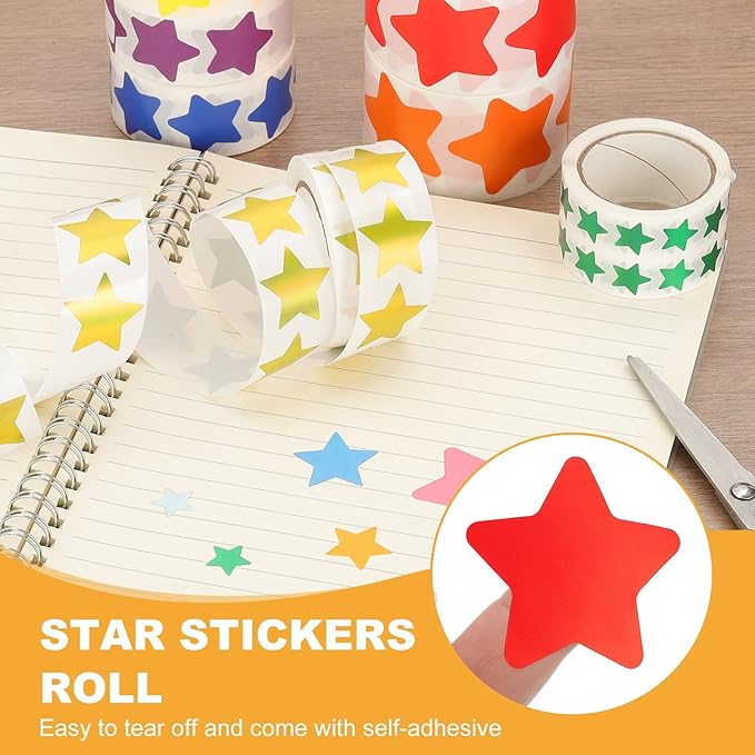 PATIKIL Star Stickers Roll 1.5", 500 Pcs Self-Adhesive Reward Stickers for Classroom Teacher Supplies and DIY Craft, Pink
