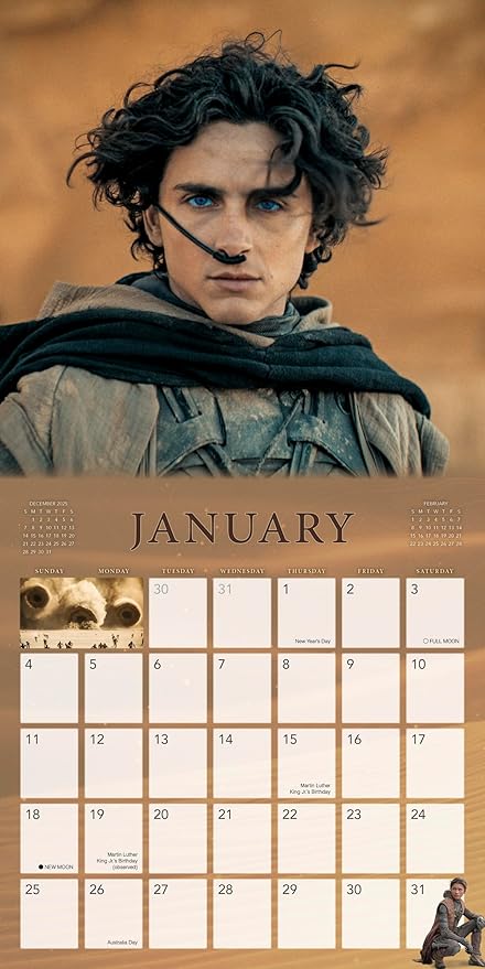 Dune 2026 Wall Calendar, 12-Month Sci-Fi Fantasy Movie Art Calendar, 12" x 12", 2026 Wall Planner and Organizer with Large Grids for Home or Office, Epic Sci-Fi Art