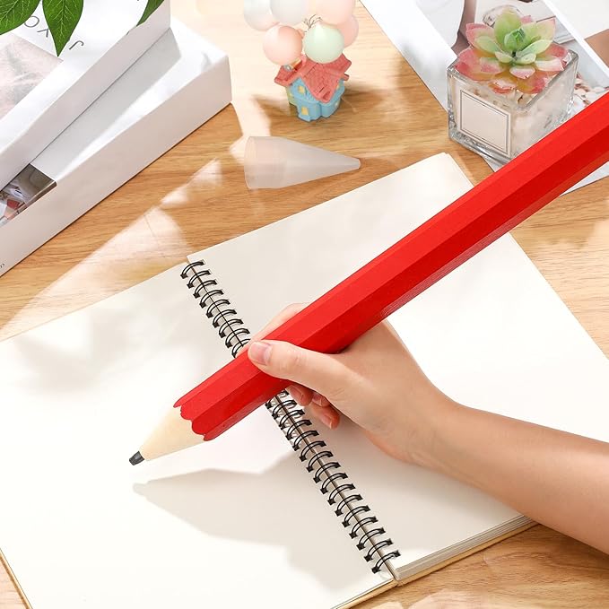 16 Inch Wooden Large Jumbo Pencils Giant Big Funny Wood Pencil with Cap and Eraser Fun Novelty Gifts for Kids School Kindergarten Home Office Prop Supplies(Red)