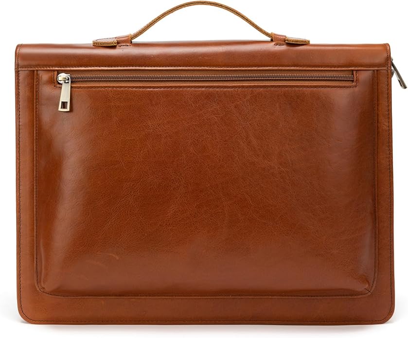 YIWEN Handmade Leather Portfolio with Handle – Zippered Front Pocket, Clip for Letter Size Notepad, Business Travel Padfolio