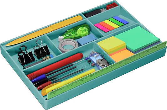 Acrimet Desk Drawer Organizer Tray with 8 Compartments – Multi-Purpose Bin for Office Supplies, Makeup, and Accessories – Fits inside Drawers or Desktops, 12.75" x 8" x 1.06" (Plastic) (Green Color)