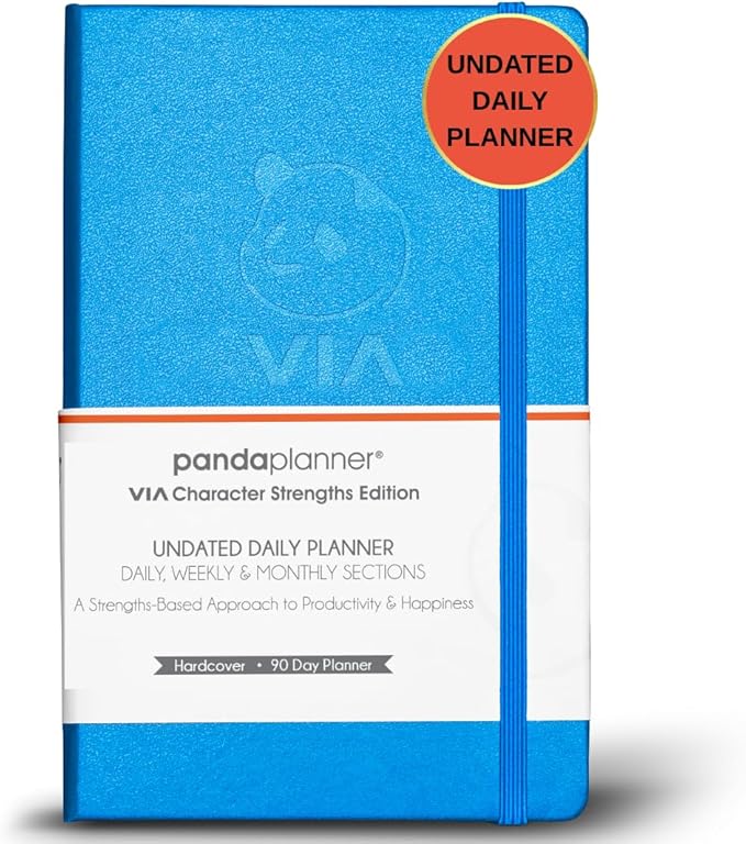 Panda Planner 2026 Undated Daily Planner 90 Day Planner – 3-Month Goal Setting & Productivity Journal – VIA Strength-Based Happiness & Organization Planner – Weekly & Monthly Agenda – 5.75" x 8.25" Hardcover Light Blue