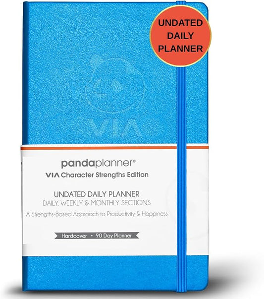 Panda Planner 2026 Undated Daily Planner 90 Day Planner – 3-Month Goal Setting & Productivity Journal – VIA Strength-Based Happiness & Organization Planner – Weekly & Monthly Agenda – 5.75" x 8.25" Hardcover Light Blue