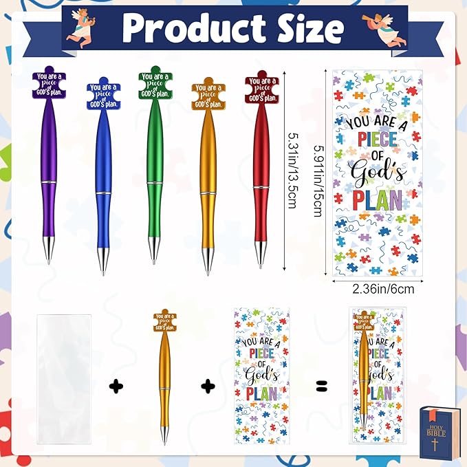 25 Sets Catholic Religious Gifts Puzzle Ballpoint Pens You Are a Piece of Gods Plan Bookmarks Mothers Day Gift for Christian Bible Study Group Sunday School Graduation Church Prayer Classroom Supplies