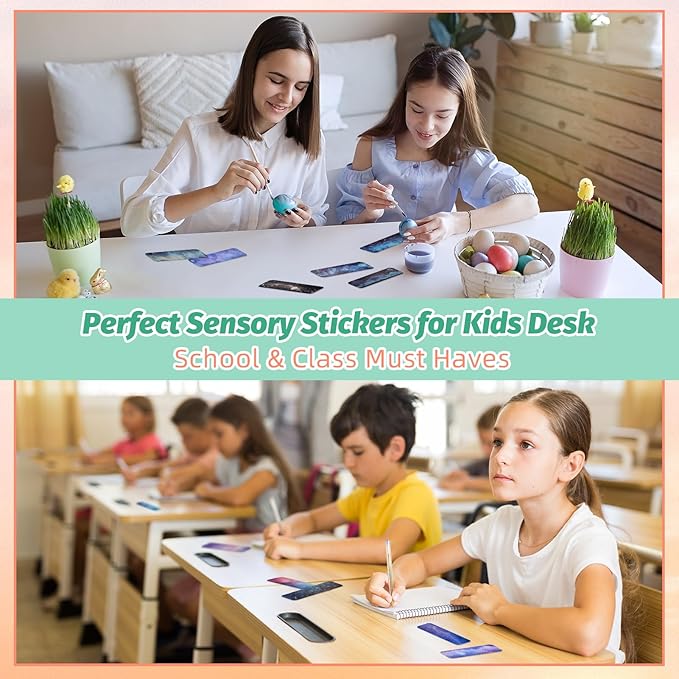 120 Pieces Anxiety Sensory Stickers with 2 Textured Stickers - Desk Fidget and Calming Sticker with Storage Box for Adults & Teens - Anxiety Relief Sensory Strips (Galaxy)