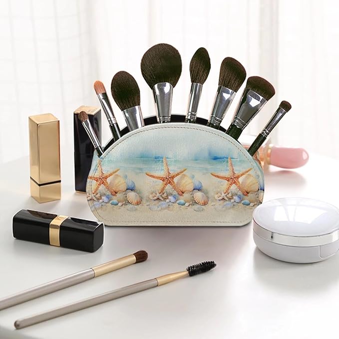 Forchrinse Orange Starfish Print Remote Control Holder,Leather Makeup Organizer with 5 Compartments,Table Decor Storage Remote Caddy for Home Office