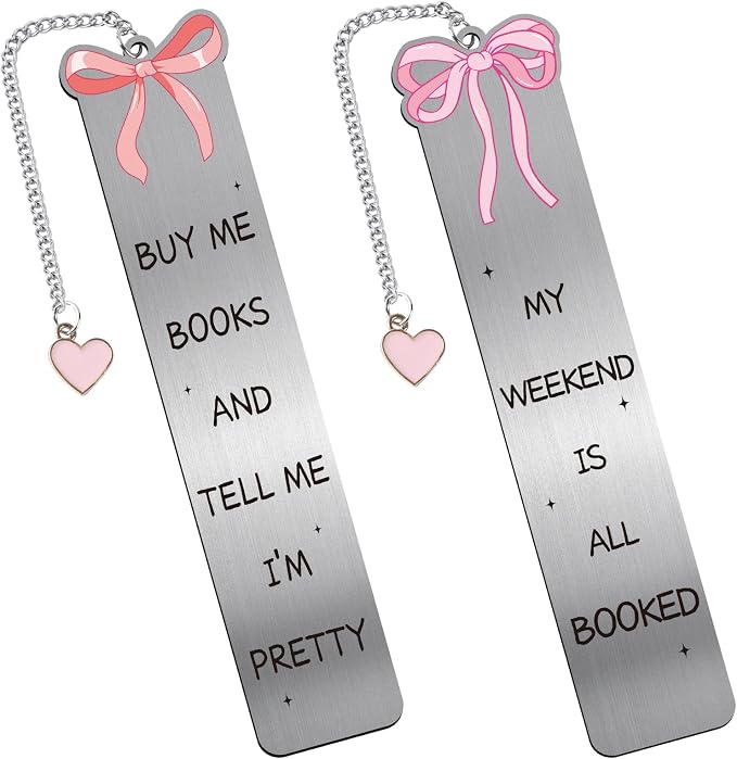Pink Bow Bookmarks for Women - 2 PCs Cute Girly Metal Book Marks Girls Gifts Charm Unique Aesthetic Page Makers Reading Kids Book Lovers Bookish Birthday Student Teacher School Accessories