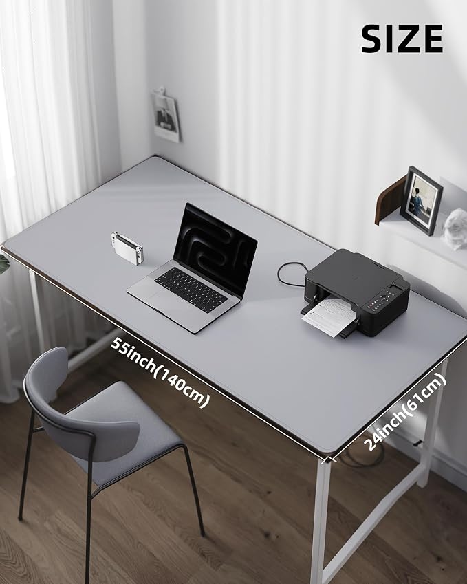 AFIING Large Desk Mat 55" x 24" - PU Leather Desk Pad Protector, Waterproof Non-Slip Extended Mouse Pad for Office Desk, Keyboard, Laptop and Home Workspace (Light Grey)