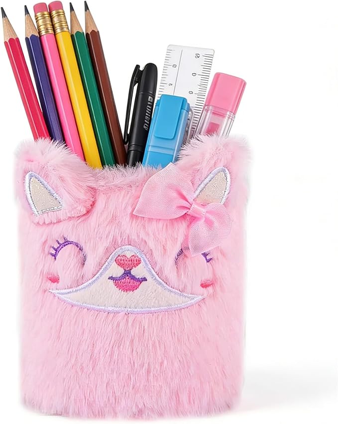 Pencil Holder, Cute Pen Holder for Desk, Pink Fox Stand Makeup Brush Cup for School, Home, Office Desk Decor, Aesthetic Desktop Organizer, Multi-Purpose Pen Holder & Makeup Brush Cup