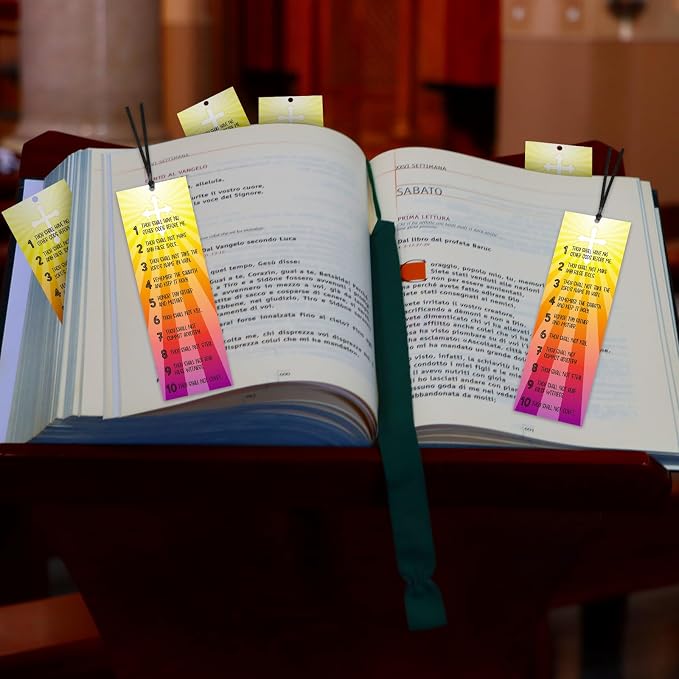 PerKoop 60 Pcs Ten Commandments Bookmarks Bulk Religious Christian Bookmarks Bible Verse Scripture Reading Book Mark Prayer Gospel Tracts Inspirational Church Supplies for Women Men Office