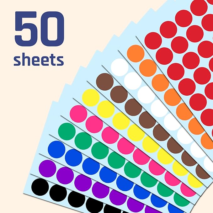 TownStix 2000 Pack, 3/4" Round Colored Dot Stickers Labels - 10 Assorted Colors