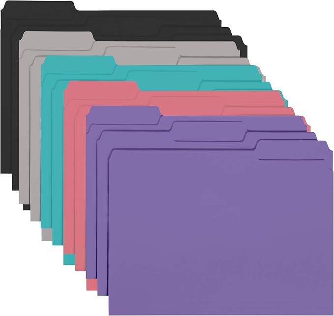 Smead Interior File Folder, 1/3-Cut Tab, Letter Size, Assorted Jewel-Tone Colors, 100 per Box, Expandable File Folders for Filing Cabinet