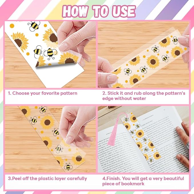 Peacoblue 30pcs UV DTF Bookmarks Transfer Stickers Wraps Bee and Flowers for Women Men Reading, Waterproof Bookmarkers Decal(No Blank Bookmarks) for Acrylic Plastic Metal Blank Bookmark