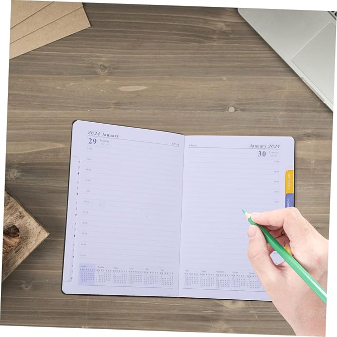 Lurrose 2024 English Calendar Notebook 365-Day Portable Planner Dividers for Daily Scheduling Office Use and Academic Planning
