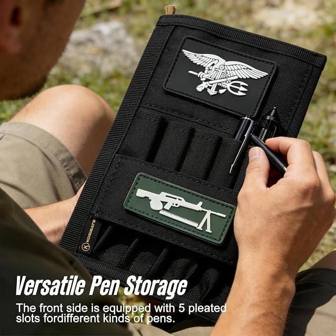 KOSIBATE Tactical Notebook Cover, Military Army Leader Book Cover, 8x5 Inch (Black)