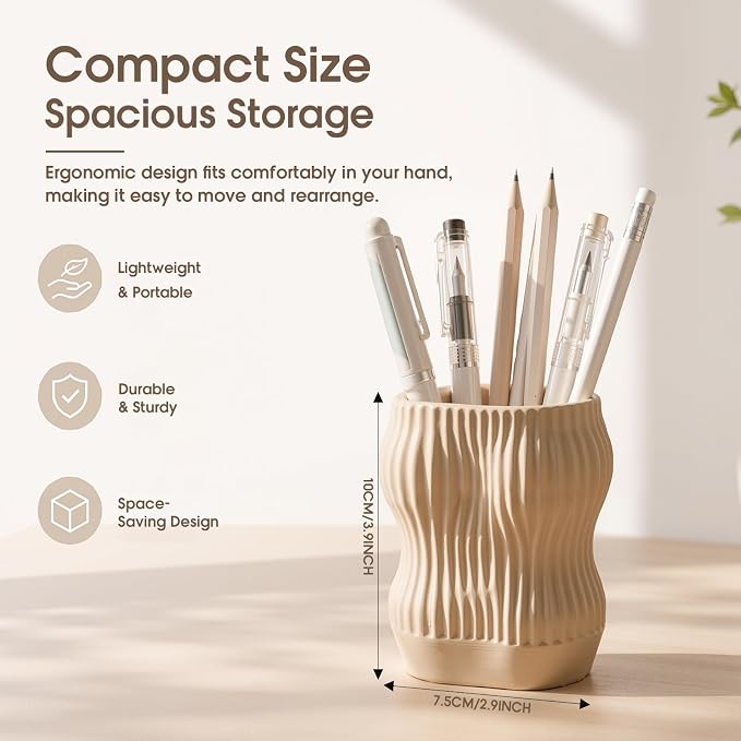 Aesthetic Desk Organizer Boho Pen Holder Modern Pencil Holder Beige Plastic Makeup Brush Organizer for Office Desk Accessories Stylish Home Office Art Decor Supplies(Stylish)