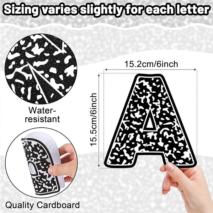 150 PCS Large 6" Bulletin Board Letters Set, Black Composition Classroom Alphabet Cutout Letter for Bulletin Board Display School Combo Pack, A Great Helper to Inspire Students' Learning Interest