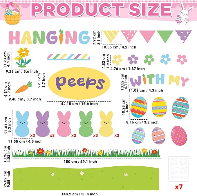 Easter Bulletin Board Set Easter Bunny Classroom Decorations Spring Peeps Bulletin Board Border Colorful Rabbit Eggs Paper Cutouts Home for Happy Easter Party School Classroom Chalkboard Supplies