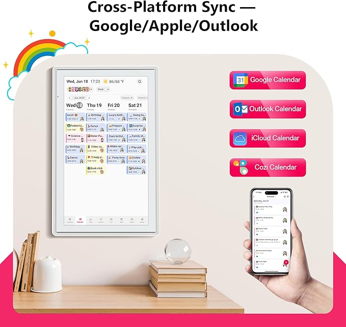 21.5 Inch Digital Calendar, Full HD Touchscreen Smart Planner for Family Schedules - Wall Mount, Great for Seamless Daily Planning & Household Organization, with LED Reminder Light