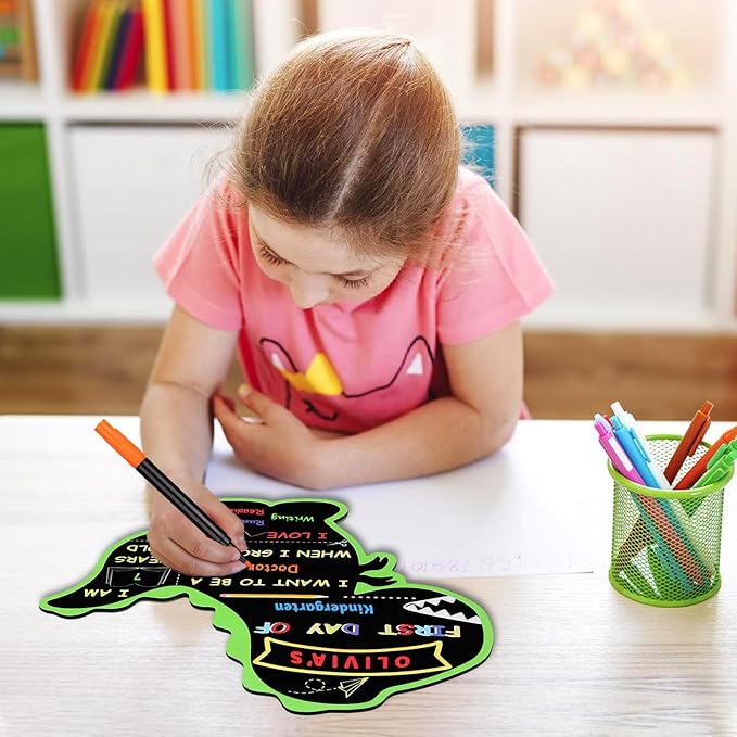 First and Last Day of School Board Reusable, Back to School Chalkboard Sign, Double Sided Preschool Kindergarten Signs for Kids Girls Boys (Cute Dinosaur)