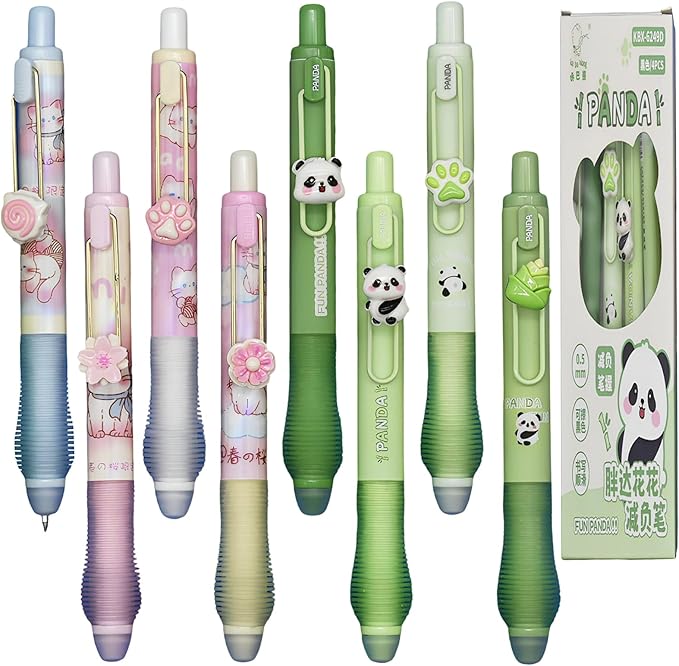 8 PCS Novelty Panda Sakura Erasable Pens Erasable Gel Pens With Black Ink For School Office Christmas Birthday Party