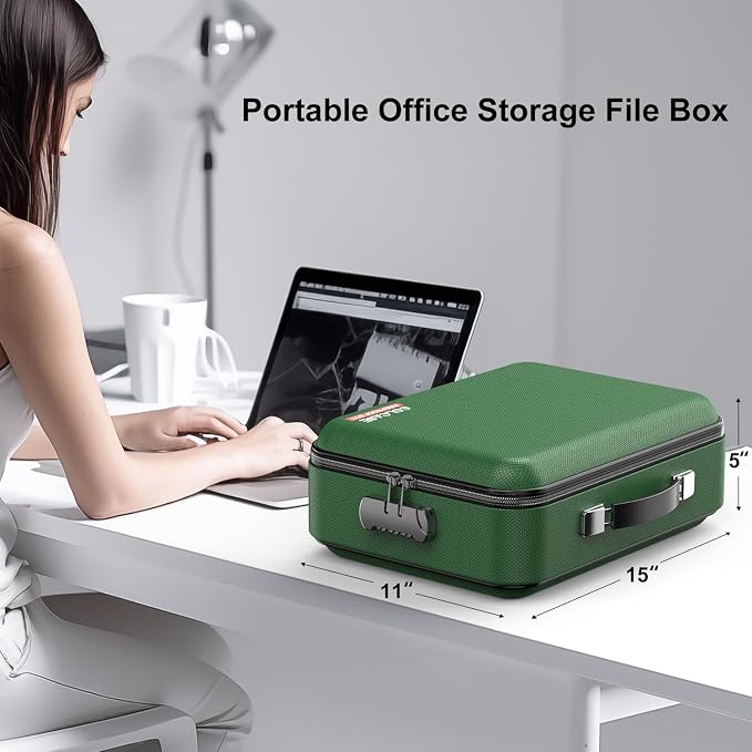 COLCASE Fireproof Document Box with Lock, Hard Fireproof Document Organizer | Hard-Shell Fireproof Waterproof Safe Box with Combination Lock Green