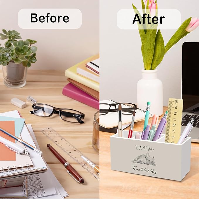 Frenchie French Bulldog Gifts Pen Pencil Holder for Women Desk, I Love My French Bulldog Office Desk Accessories, Dog Lovers Gifts Pen Holders Organizer for Bathroom Classroom