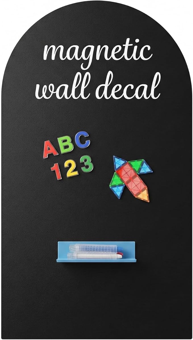 Large Magnetic Chalkboard for Wall: 23.6"x39.4" Arch Decal - Screen-Free Homeschool Board for Kids Spelling & Math, Peel and Stick Magic Play Wall (Black)
