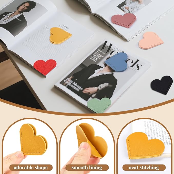 36 Pcs Leather Heart Bookmarks - 12 Colors Cute Corner Page Book Marks for Women, Students, Teachers, Book Lovers, Reading Accessories, Unique Gifts for Readers (3 of Each Color)