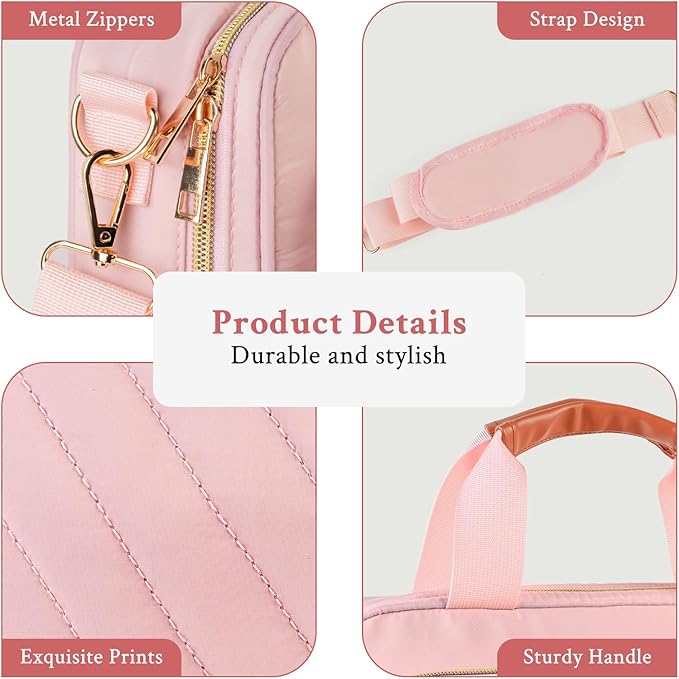 Bible Cover Case for Women, Large Quilted Bible Bag with Bible Study Supplies 5*Sticker & 5*Highlighter & 5*Pen, Stylish Church Bag Journaling Kit, Mothers Day Christian Gifts (Pink)