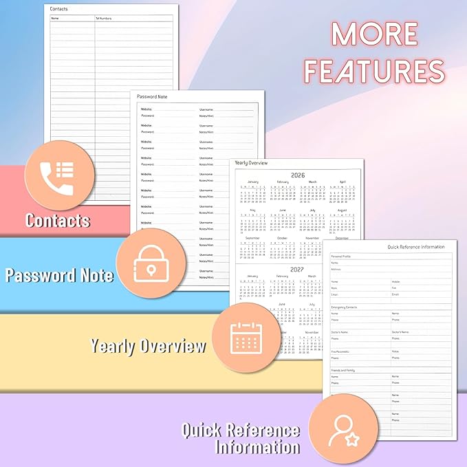 2026 Weekly & Monthly & Daily Planner from Jan 2026 - Dec 2026, 8.7" X 7", Planner Notebook 2026 with Pu Leather Cover 12 Monthly Tabs, Perfect Organizer, Rose Pink