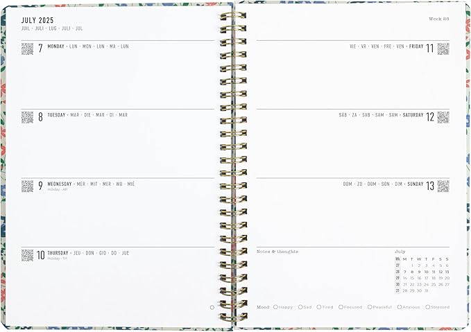 Letts of London® Spring Valley Academic Weekly/Monthly Planner, 18 Months, July 2025 to December 2026, Week-to-View, Wiro Binding, Multilingual, A5 Size, 8.25" x 5.875", Mint (C031799-26)