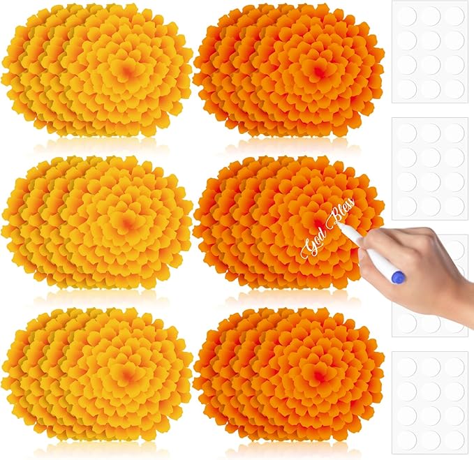 TaoBary 24 Pcs Day of The Dead Decorations Marigold Flower Paper Cutouts 7.09in Dia De Muertos Party Decorations Marigold Flower Bulletin Board Decor for Mexican Halloween Classroom Altar Wall Crafts