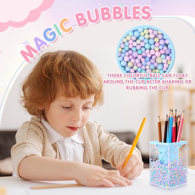 Zonon 2 Pieces Bubble Pen Holder for Desk Cute Makeup Brush Organizer & Pencil Holder with a Playful Sphere Design, Kawaii Desktop Accessories for Women, Office & School(Blue and Pink)