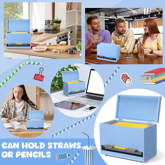 Yalikop 1 Pc Wooden Pencil Dispenser for Classroom Pastel Wood Pencils Holder for up to 200 Pencils Reusable Straw Dispenser for Home Office Teachers Supplies Storage (Classic,Blue)