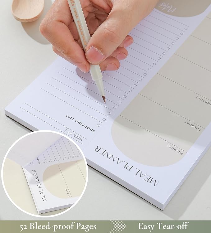 Magnetic Meal Planner 6x9 Inch Weekly Planning Notepad, 52 Sheets with Perforated Grocery List - The Ultimate Fridge Menu Organizer