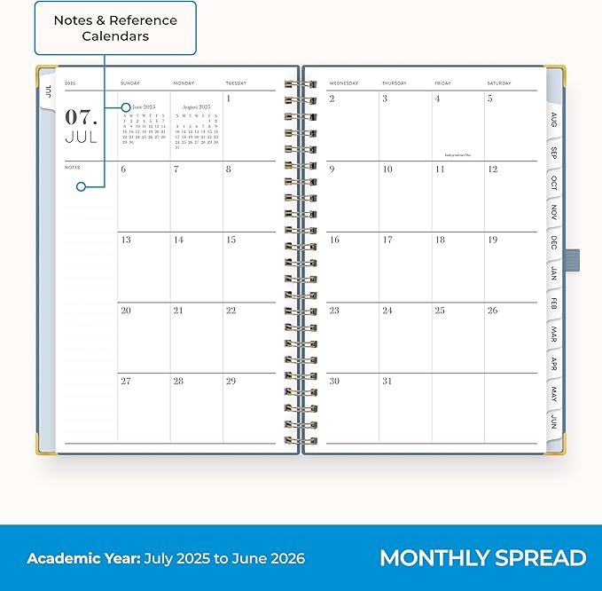 Blue Sky 2025-2026 Weekly and Monthly Academic Year Planner Calendar, July 2025 - June 2026, 5" x 8", Faux Leather Cover, Wirebound, Storage Pocket, Laminated Tabs, Blue Haze