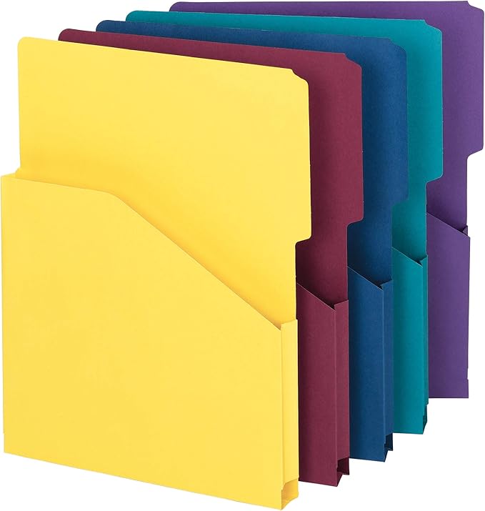 Smead Organized Up Expanding Slash Jacket, 2/5-Cut Tab, 1" Expansion, Letter Size, Assorted Colors, 5 per Pack (75445) (Pack of 12)