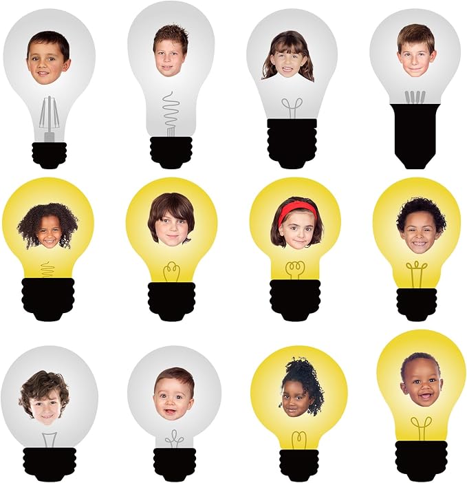 60PCS VBS 2026 Light Bulb Theme Cutouts Religious Light Bulb Bulletin Board Decorations VBS Lightbulb Paper Cut-Outs Classroom Decor for DIY Craft Photo Kindergarten Preschool Wall Door Supplies