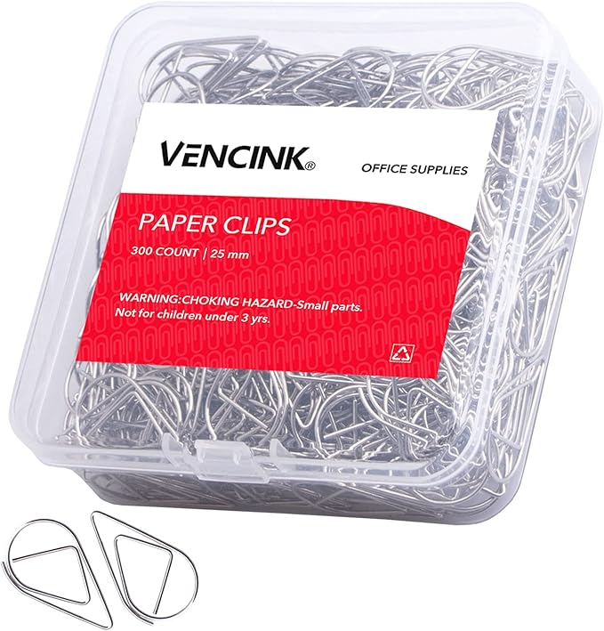 300 Pieces Silver Cute Paper Clips Smooth Stainless Steel Drop-Shaped Wire Small Paperclips for Office Supplies Wedding Women Girls Kids School Students Paper Document Organizing by VENCINK