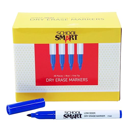 School Smart Dry Erase Pen Style Marker, Fine Tip, Blue, Pack of 48