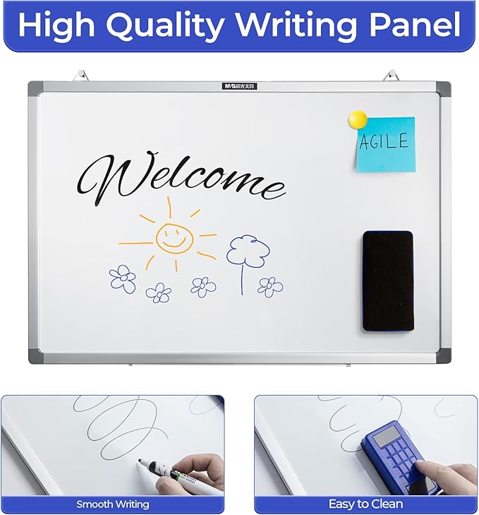 M&G Dry Erase Board Magnetic White Board for Wall, 18” x 12” Small Whiteboard with 2 Markers & 2 Magnets & 1 Eraser, Portable Whiteboard for Planning, Drawing, to Do List, Office Use